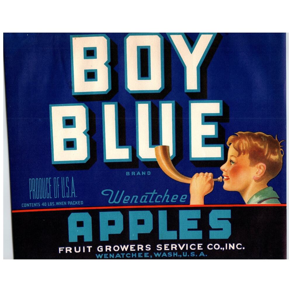 Boy Blue Crate Label Apples Wenatchee WA Vintage Fruit Ephemera